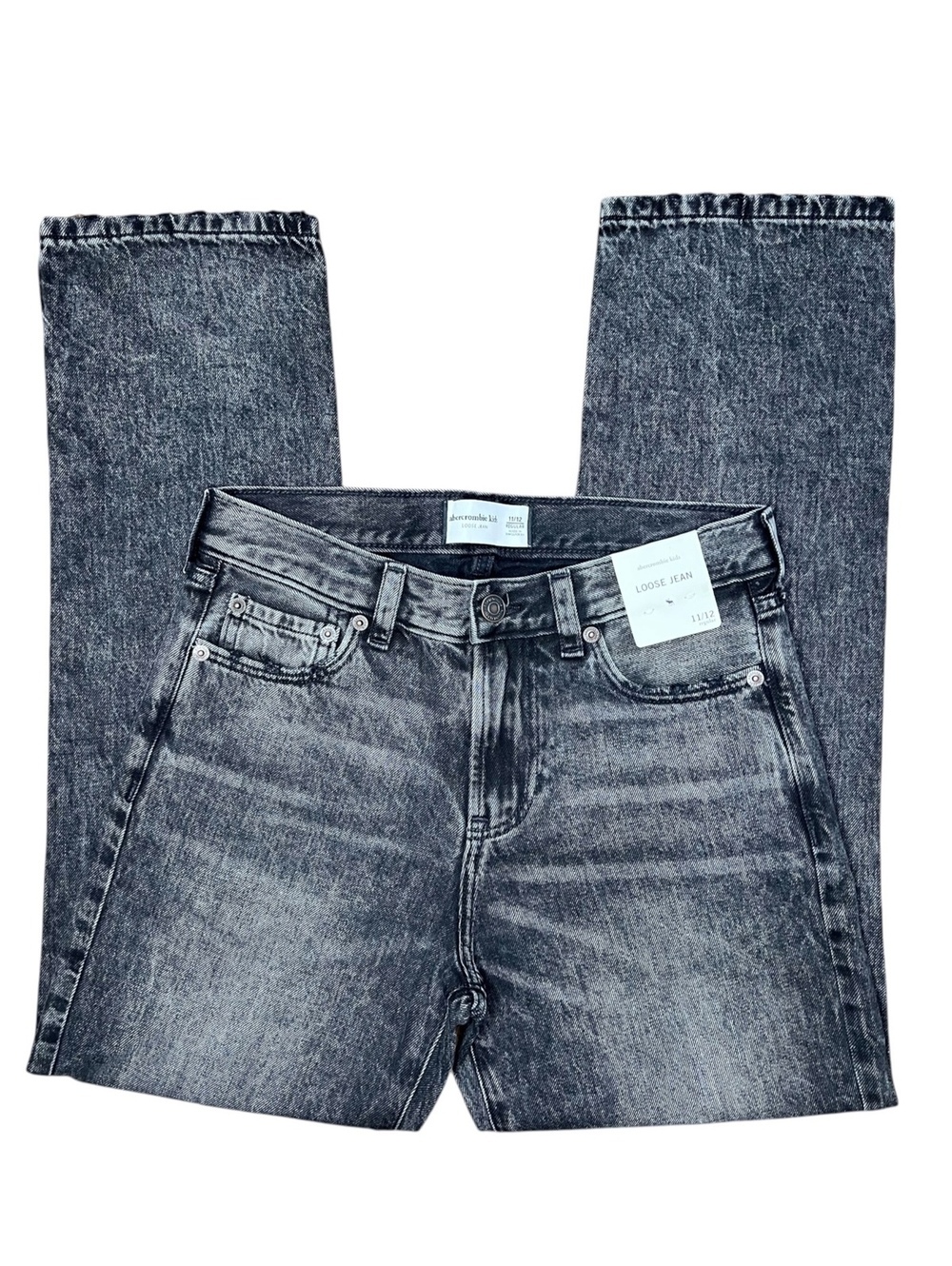 NWT Abercrombie Kids Black Acid Wash Loose Fit Jeans Size 11/12 Regular